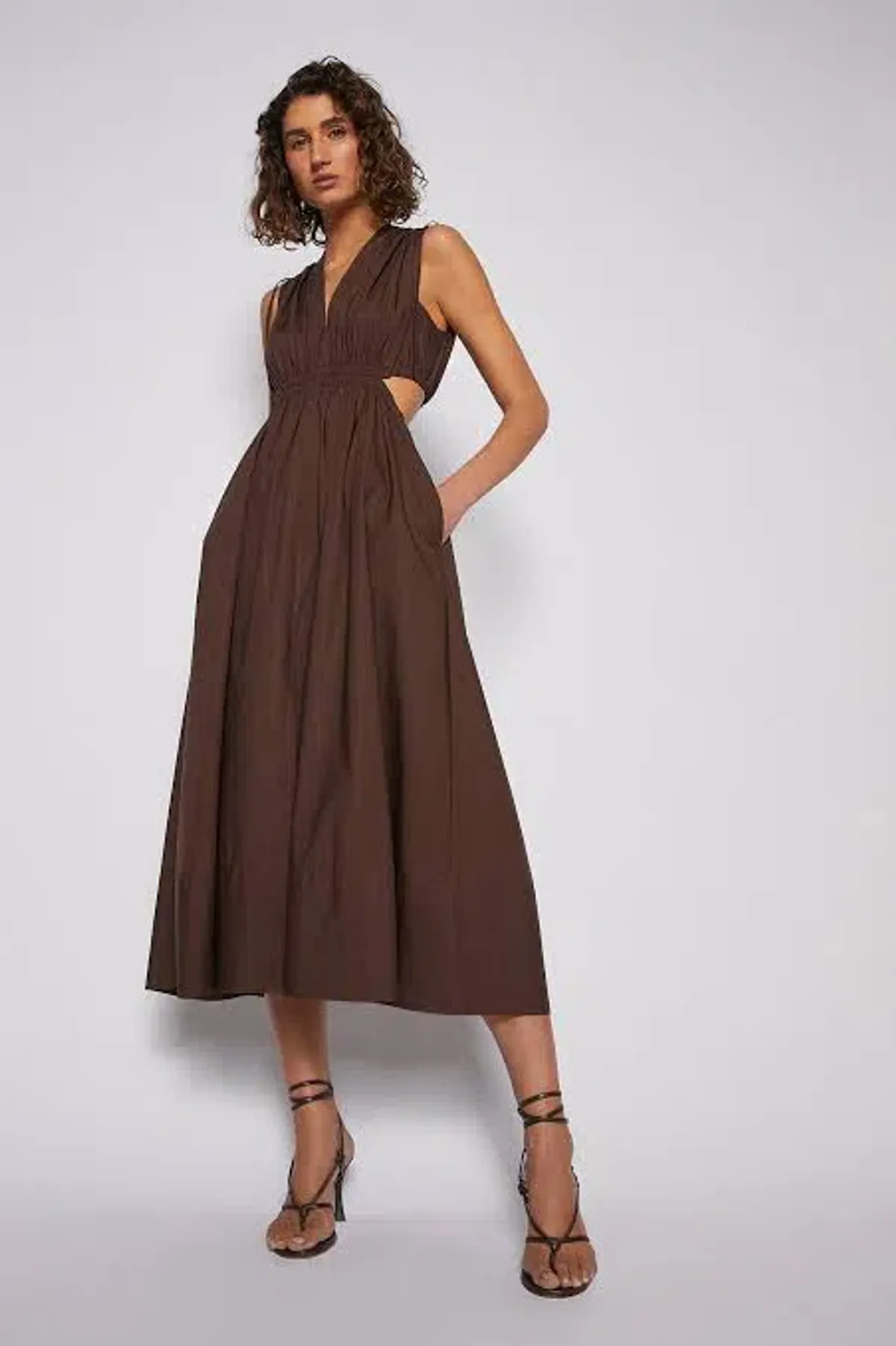 Scanlan Theodore Cotton Drawcord Dress Brown Size 10 - Image 1