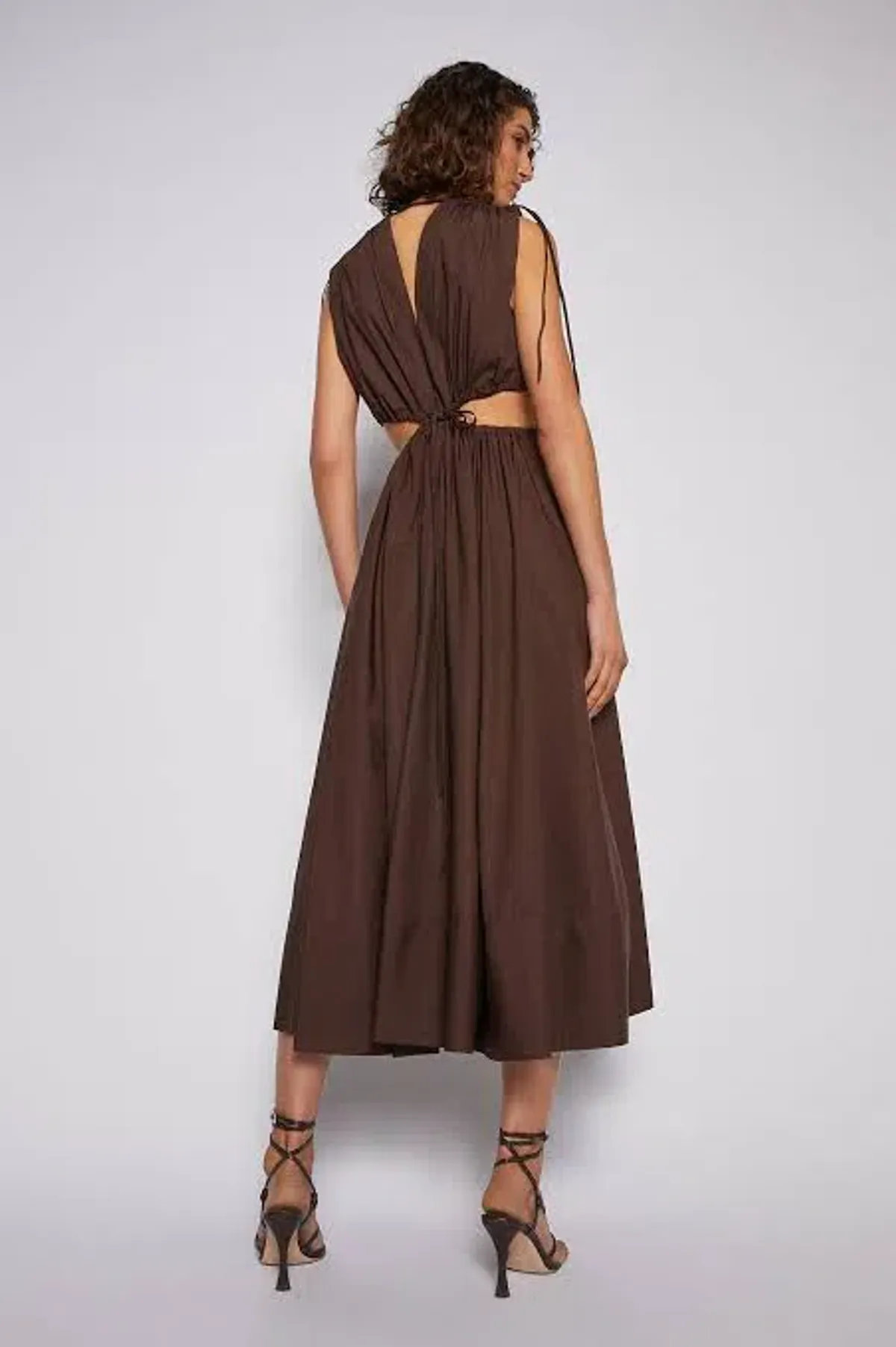 Scanlan Theodore Cotton Drawcord Dress Brown Size 10 - Image 2