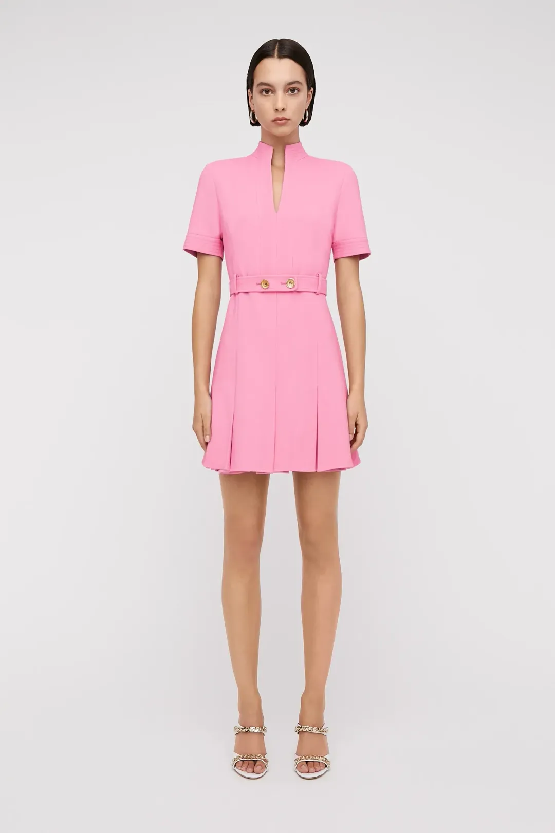 Scanlan Theodore Tailored Pleat Mini Dress Pink Size 10 for rent on The Volte - main image