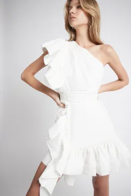 Aje White Bonjour Asymmetric Mini Dress White Size 14 for rent on The Volte - image 3
