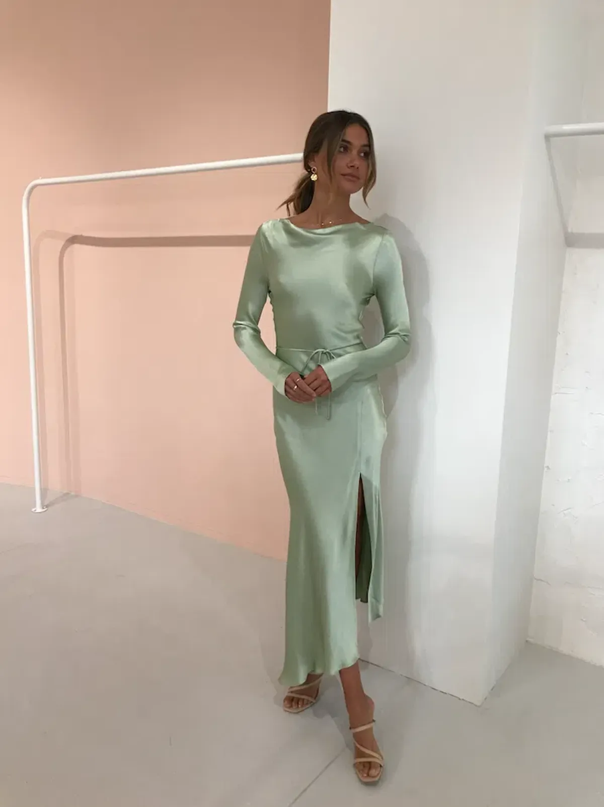 Bec & Bridge Crest Long-Sleeve Midi Dress - Peppermint Green - Size 10 for rent on The Volte - main image