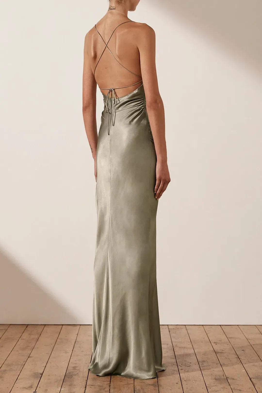 Shona Joy La Lune Backless Lace-Up Maxi Dress - Sage Green - Size 8 for rent on The Volte - main image