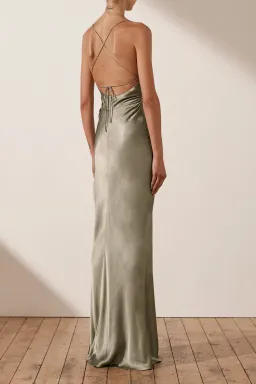 Shona Joy La Lune Backless Lace-Up Maxi Dress - Sage Green - Size 8 for rent on The Volte - image 6