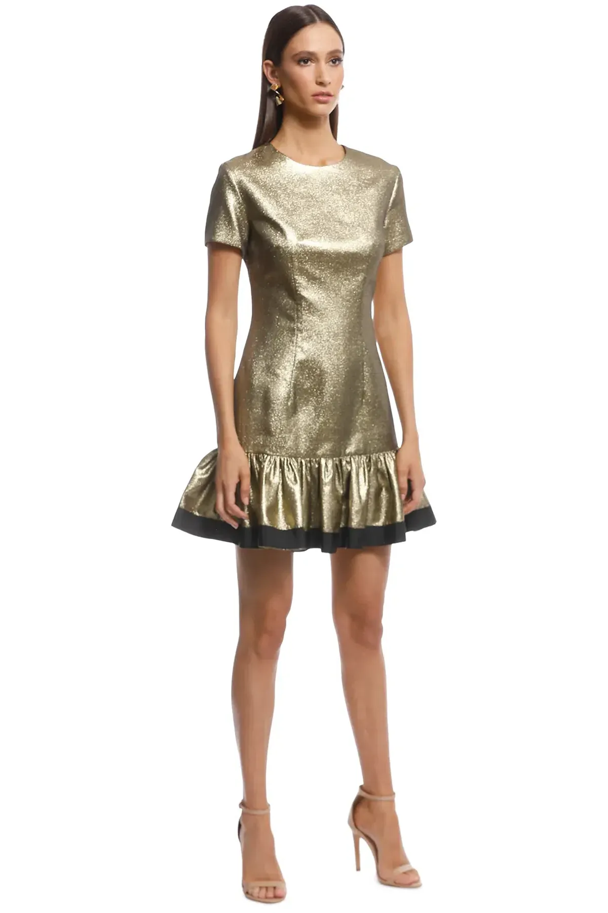 By Johnny Gold Yarn Frill Tee Mini Dress Gold Size 8 - Image 3