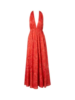 Scanlan Theodore Paisley Cotton Halter Dress Red Size AU 8 for rent on The Volte - image 5