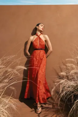 Scanlan Theodore Paisley Cotton Halter Dress Red Size AU 8 for rent on The Volte - image 1