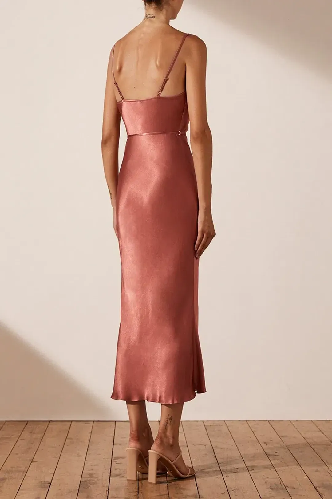Shona Joy La Lune Bias Cowl Midi Slip Dress Pink Size 8 for rent on The Volte - main image