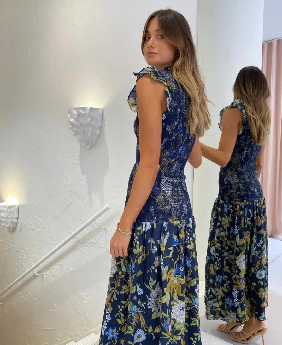 Sir the Label Diana Smocked Midi Dress Print Size 6 for rent on The Volte - main image