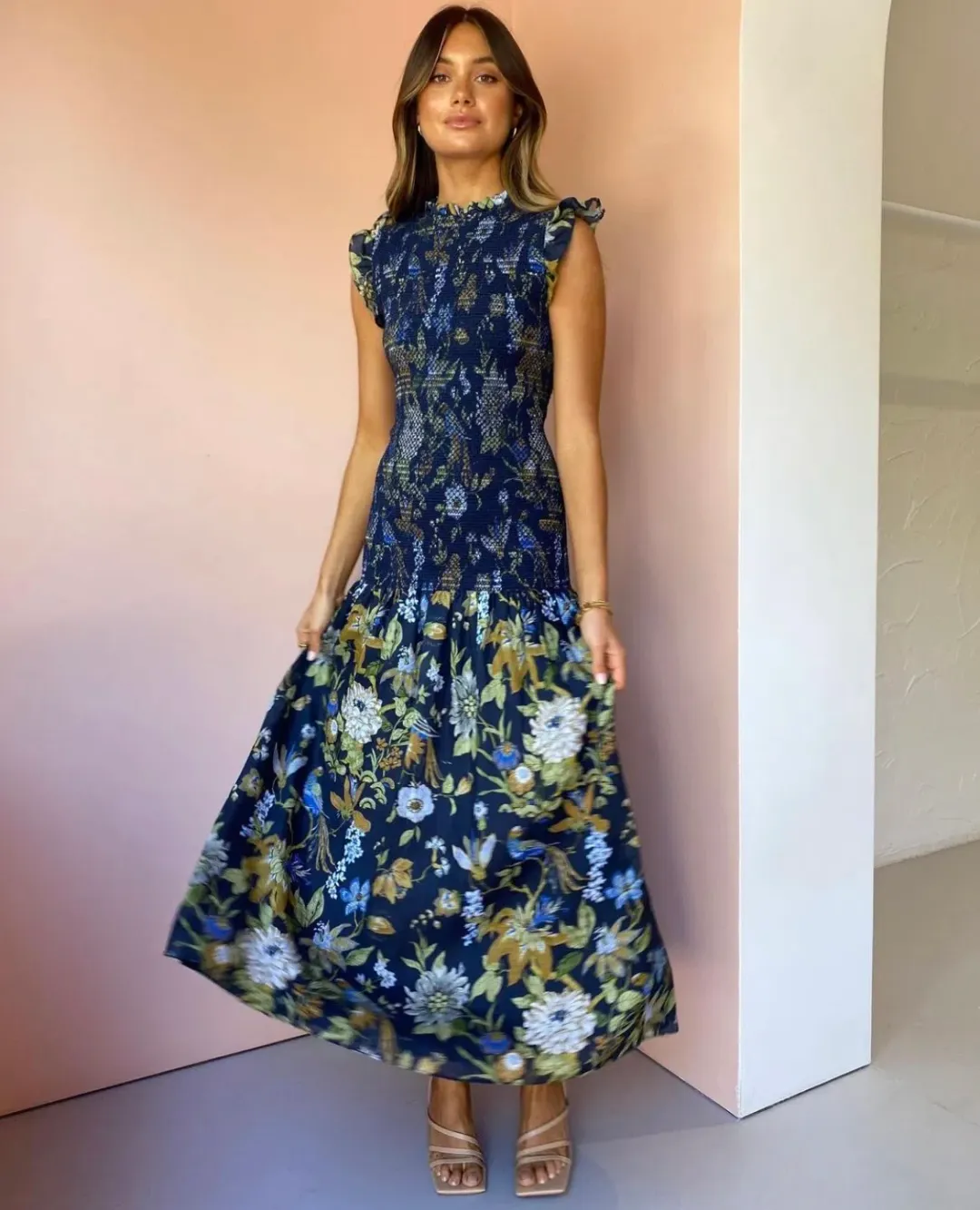 Sir the Label Diana Smocked Midi Dress Print Size 6 for rent on The Volte - main image