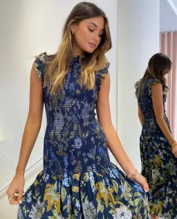 Sir the Label Diana Smocked Midi Dress Print Size 6 for rent on The Volte - image 4