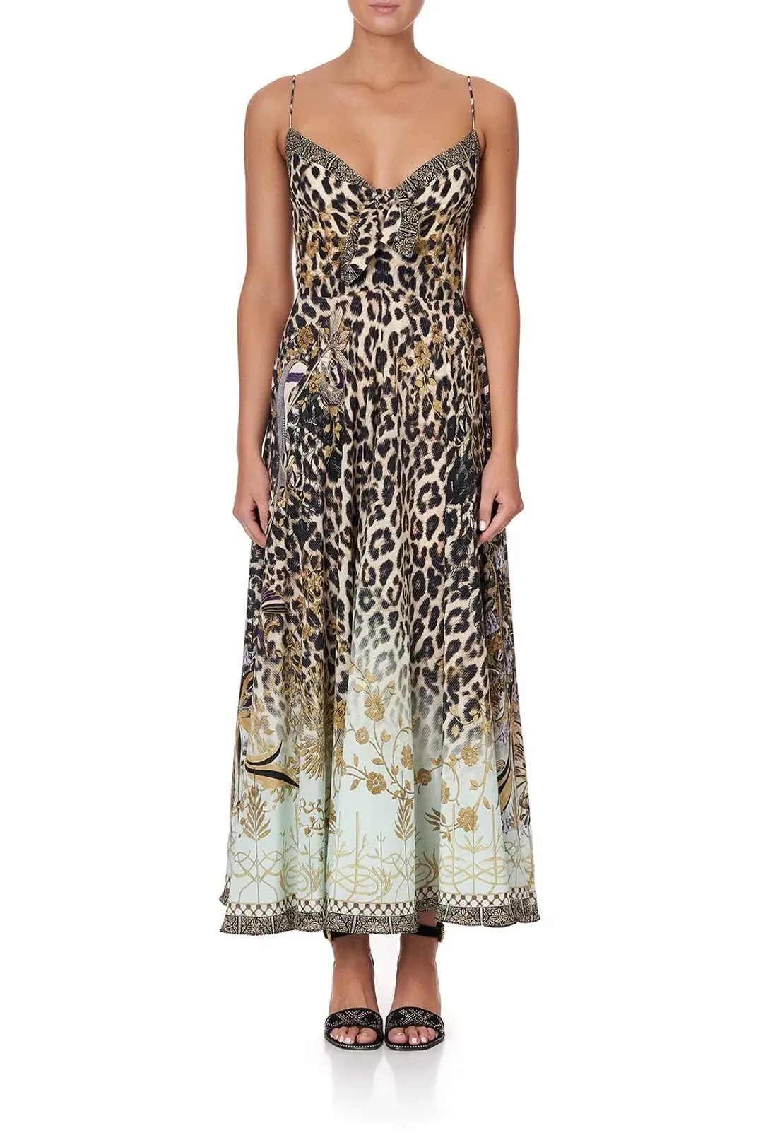 Camilla Long Dress With Tie Front Nomadic Nymph Print Size S for rent on The Volte - main image