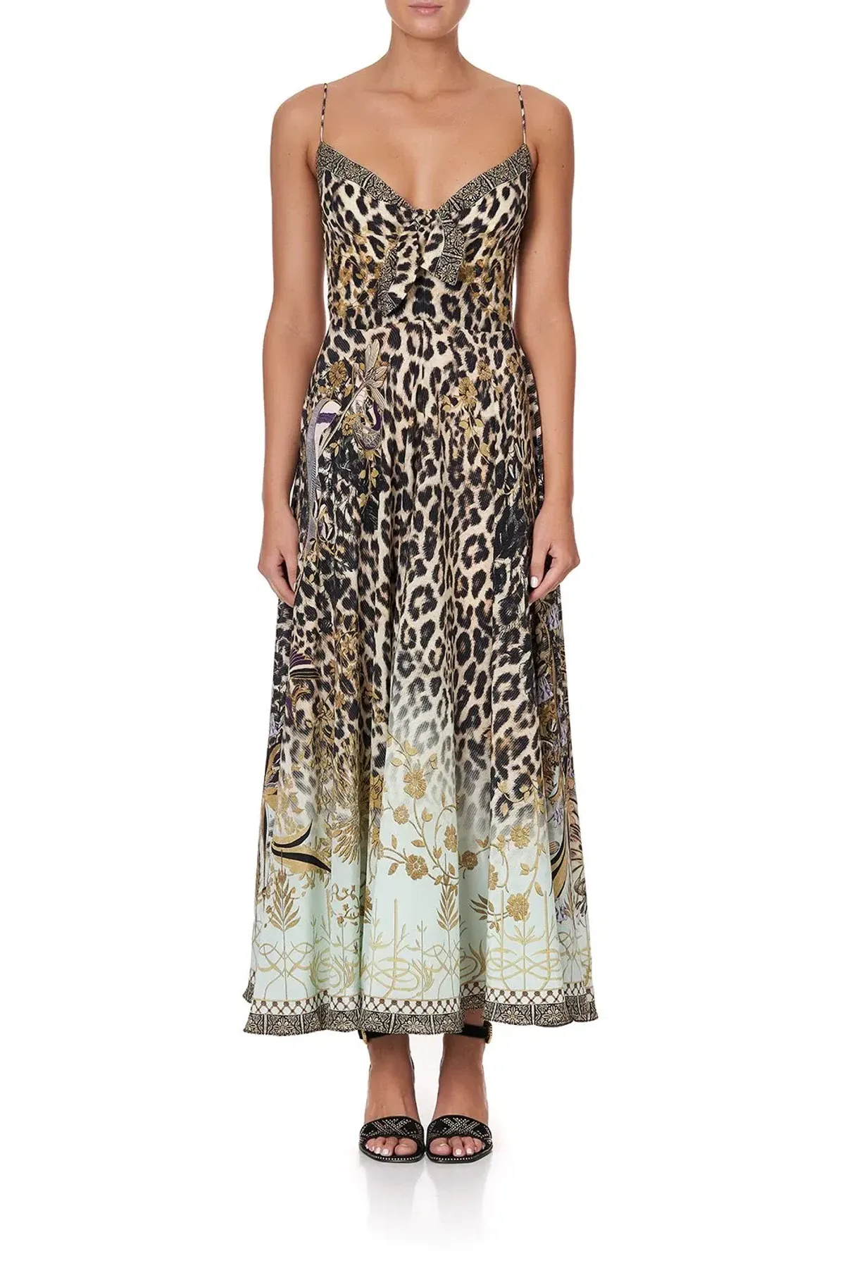 Camilla Long Dress With Tie Front Nomadic Nymph Print Size S - Image 1