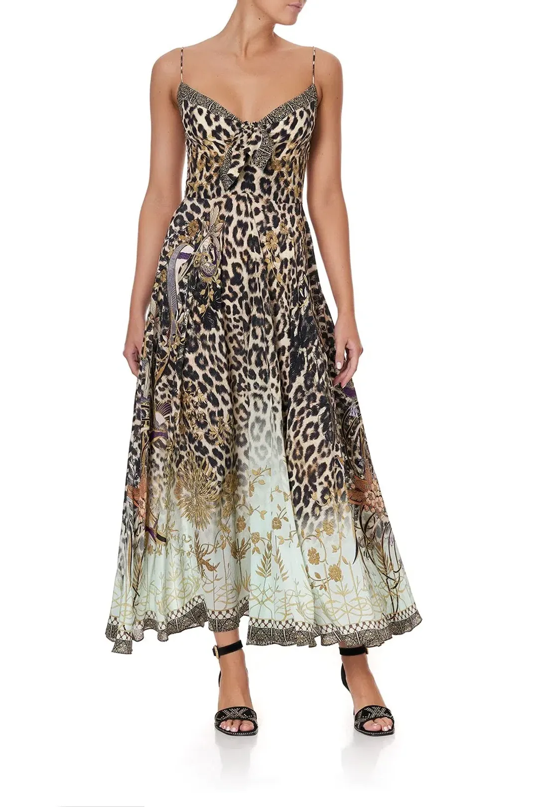 Camilla Long Dress With Tie Front Nomadic Nymph Print Size S for rent on The Volte - main image