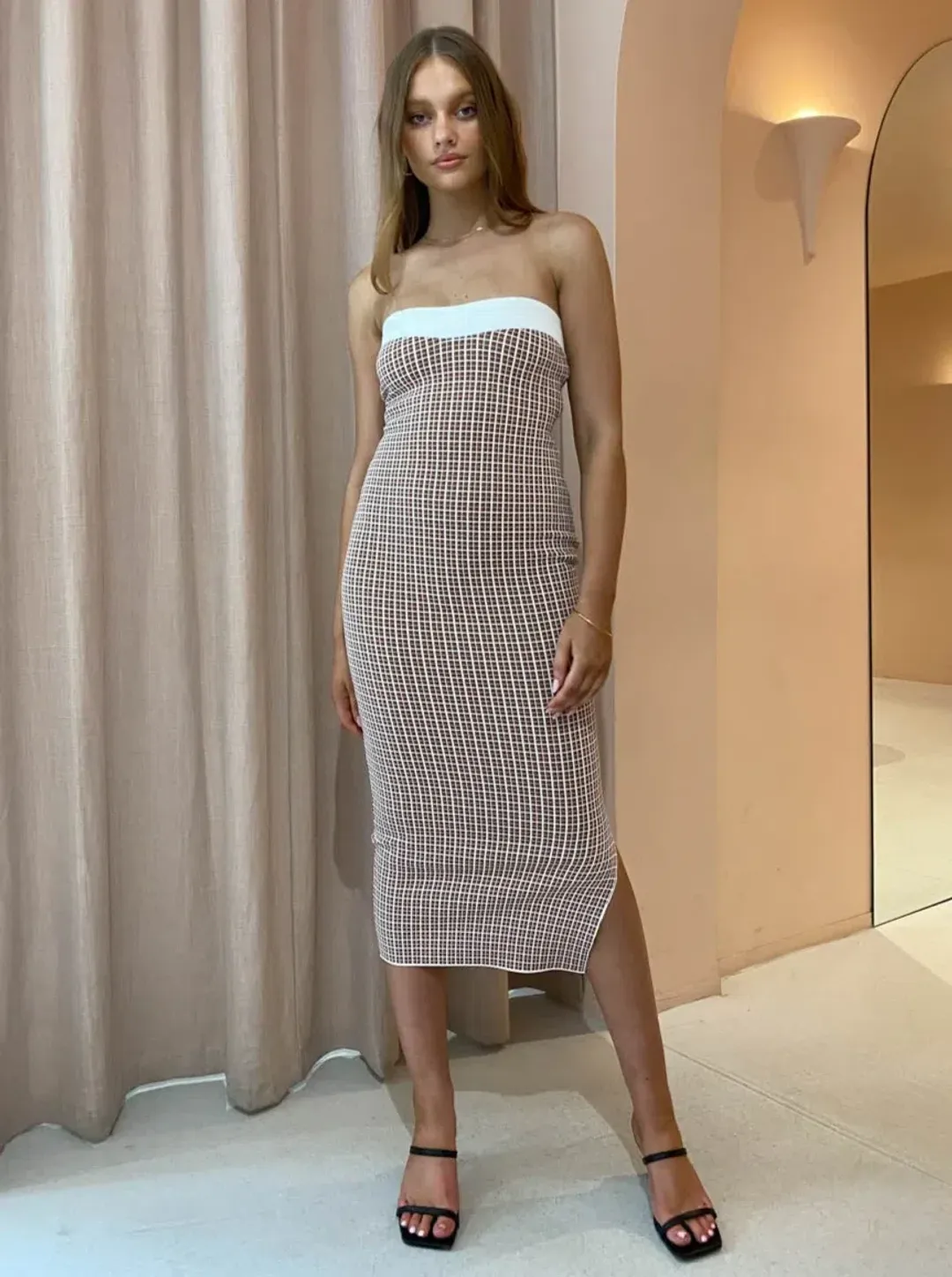 By Johnny Isabella Check Strapless Knit Print Size 6 for rent on The Volte - main image