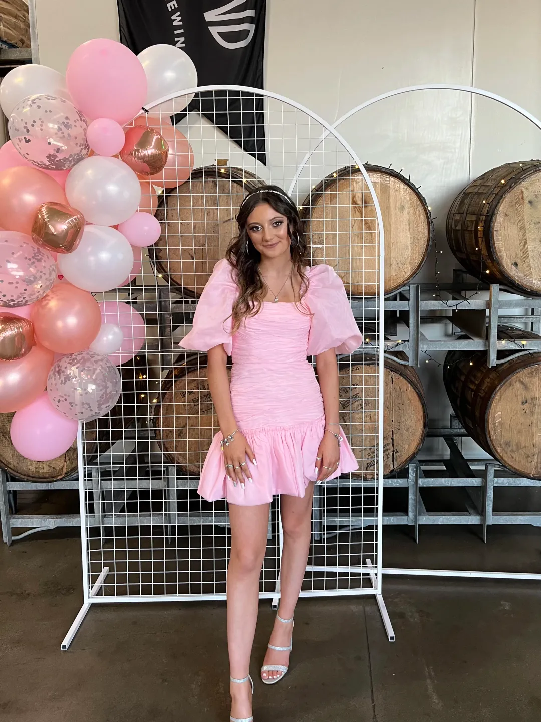 Aje Myriad Puff Sleeve Cropped Top & Tiered Mini Skirt Set Pink Size 4 for rent on The Volte - main image