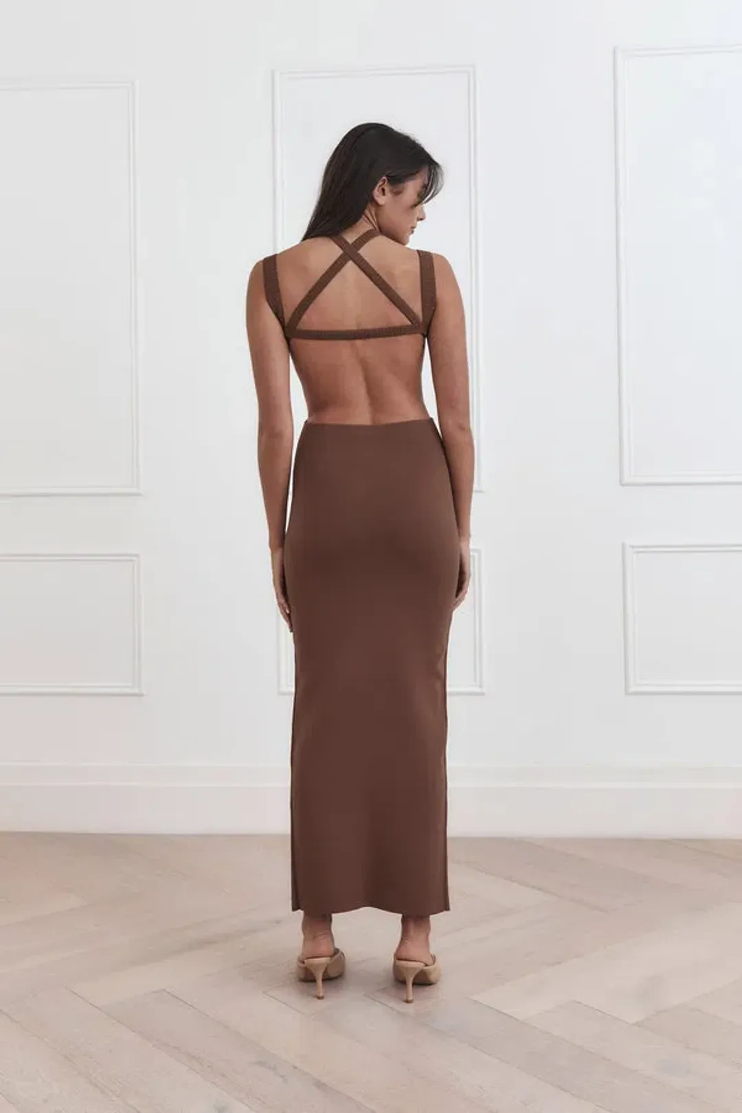 San Sloane Celia Midi Dress Chocolate Brown Size 8 for rent on The Volte - main image