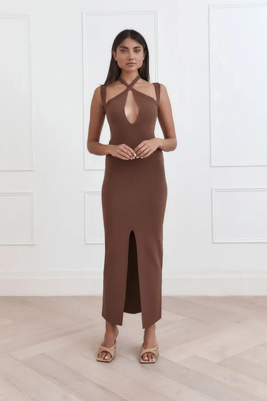 San Sloane Celia Midi Dress Chocolate Brown Size 8 for rent on The Volte - main image
