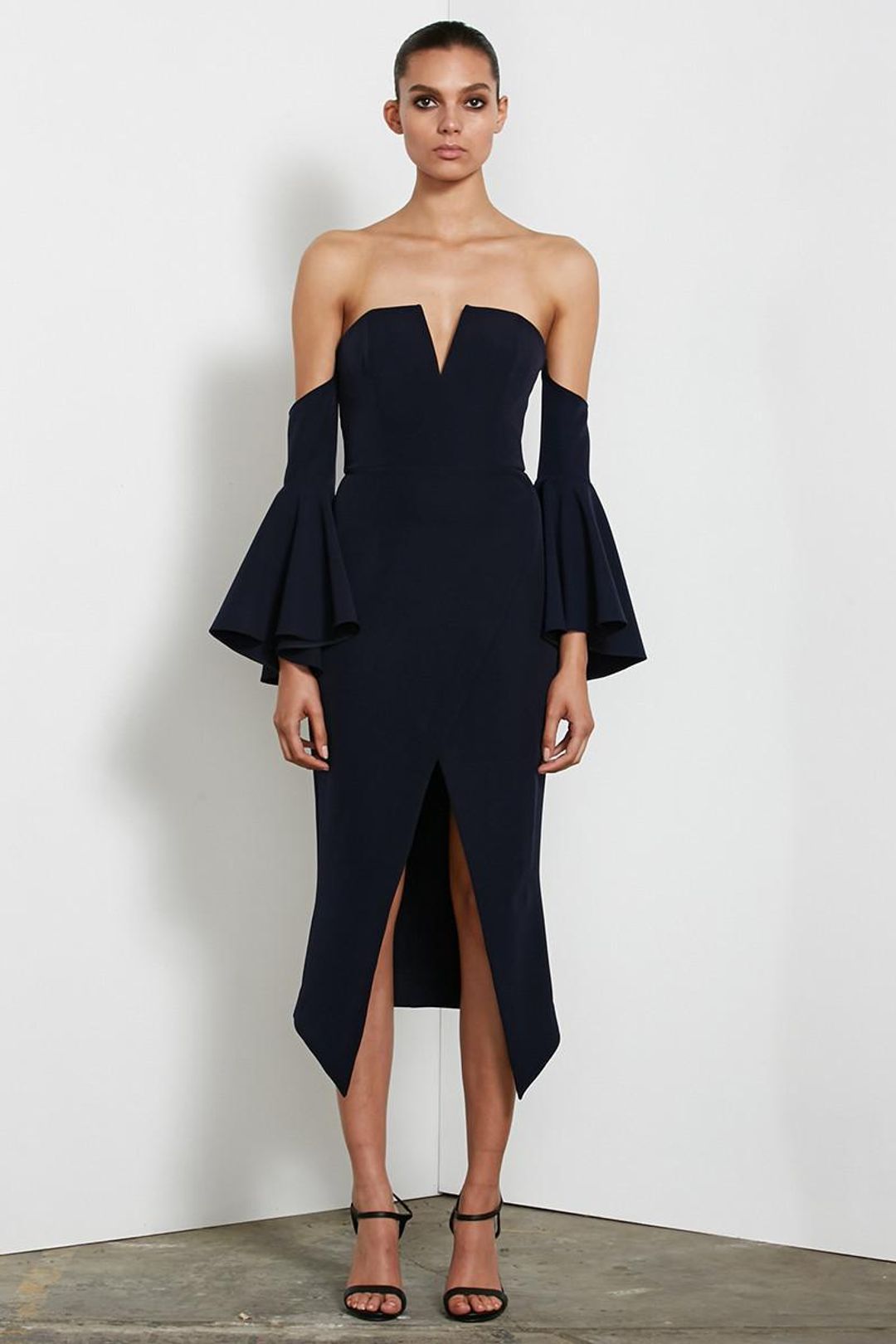 Shona Joy Giselle Bustier Flared Sleeve Dress Navy for rent on The Volte - main image