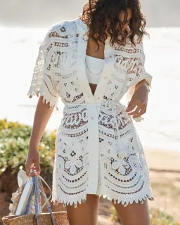 Zimmermann Shelly Embroidered Shirt Mini Dress Ivory Size 1 / AU 10 for rent on The Volte - image 2