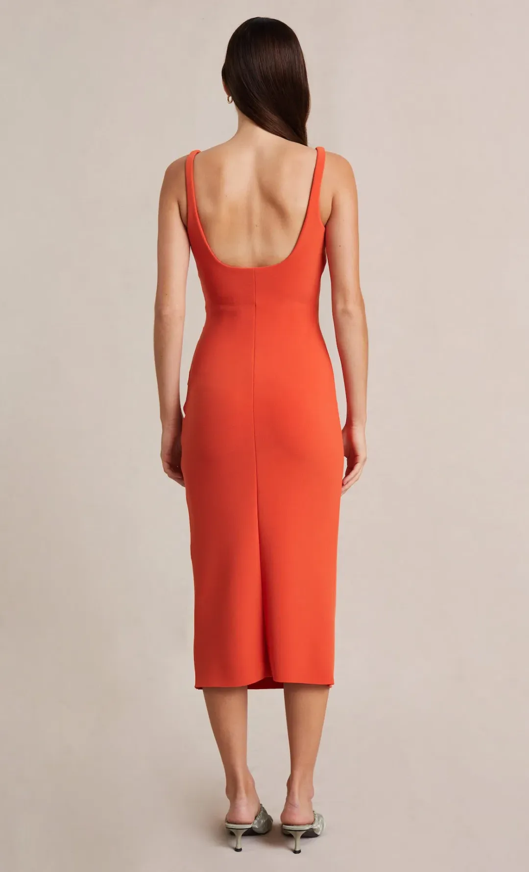 Bec & Bridge Elroy Tuck Midi Dress Flame Orange Size 14 for rent on The Volte - main image