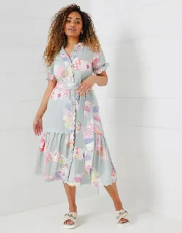 Binny Wheel of Fortune Linen Viscose Midi Dress Chambray Patchwork Print Size 16 for rent on The Volte - image 1