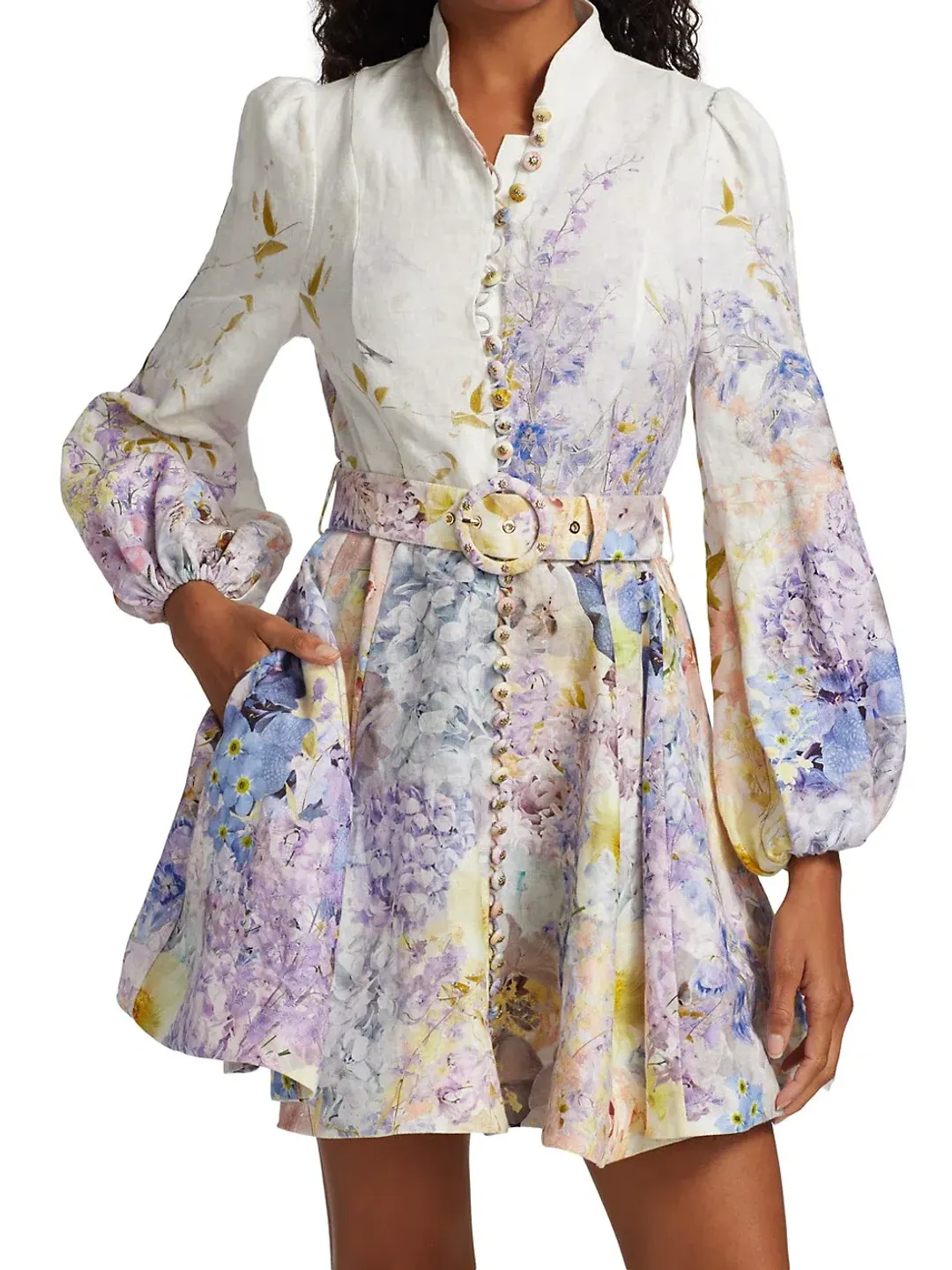 Zimmermann Rhythmic Buttoned Mini Dress Print Size 0/Au 8 for rent on The Volte - main image