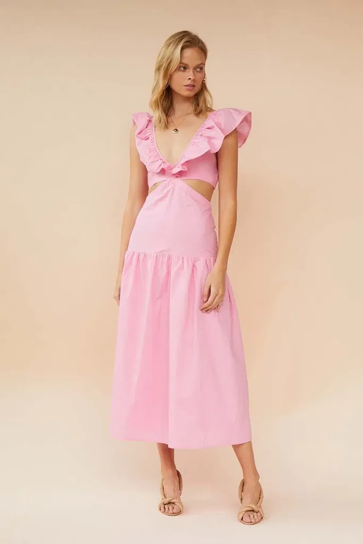 Suboo Rosanna Cut-Out Ruffle Maxi Dress Pink Size 10 - Image 3