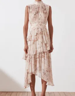 Shona Joy Nina Sleeveless Ruched Midi Dress Print Size 8 for rent on The Volte - image 1