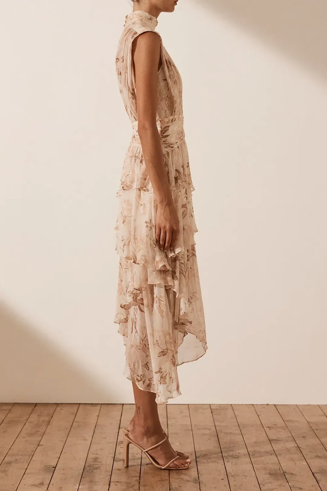 Shona Joy Nina Sleeveless Ruched Midi Dress Print Size 8 for rent on The Volte - main image