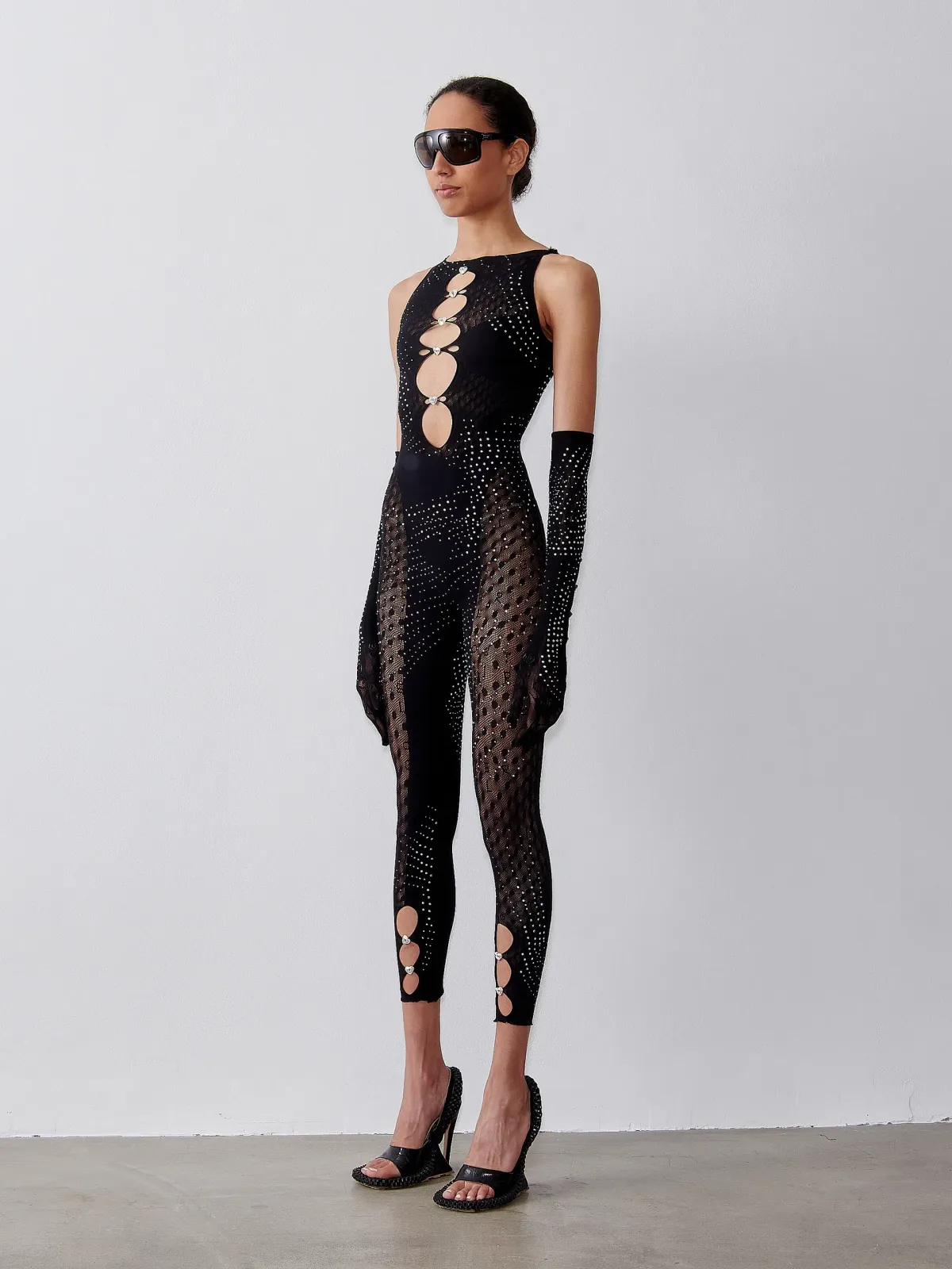Poster Girl Rhinestoned Janice Jumpsuit in Jet Black One Size - Image 3