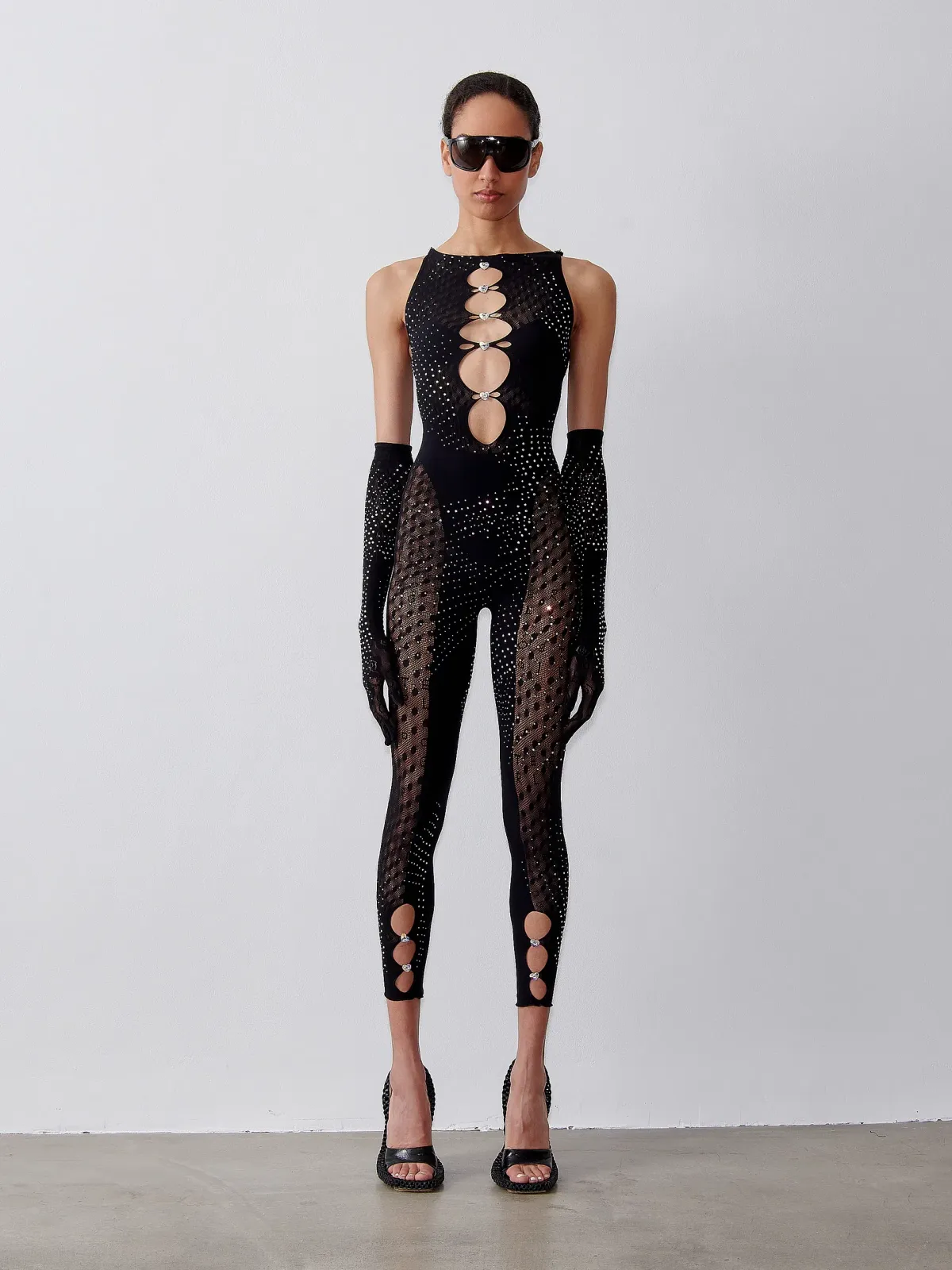 Poster Girl Rhinestoned Janice Jumpsuit in Jet Black One Size - Image 1