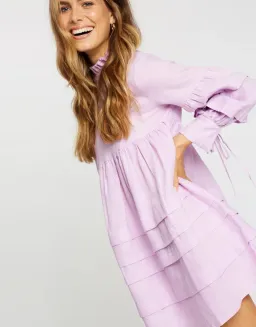 Aere Pleat Detail Linen Smock Dress Lilac Size 10 for rent on The Volte - image 5