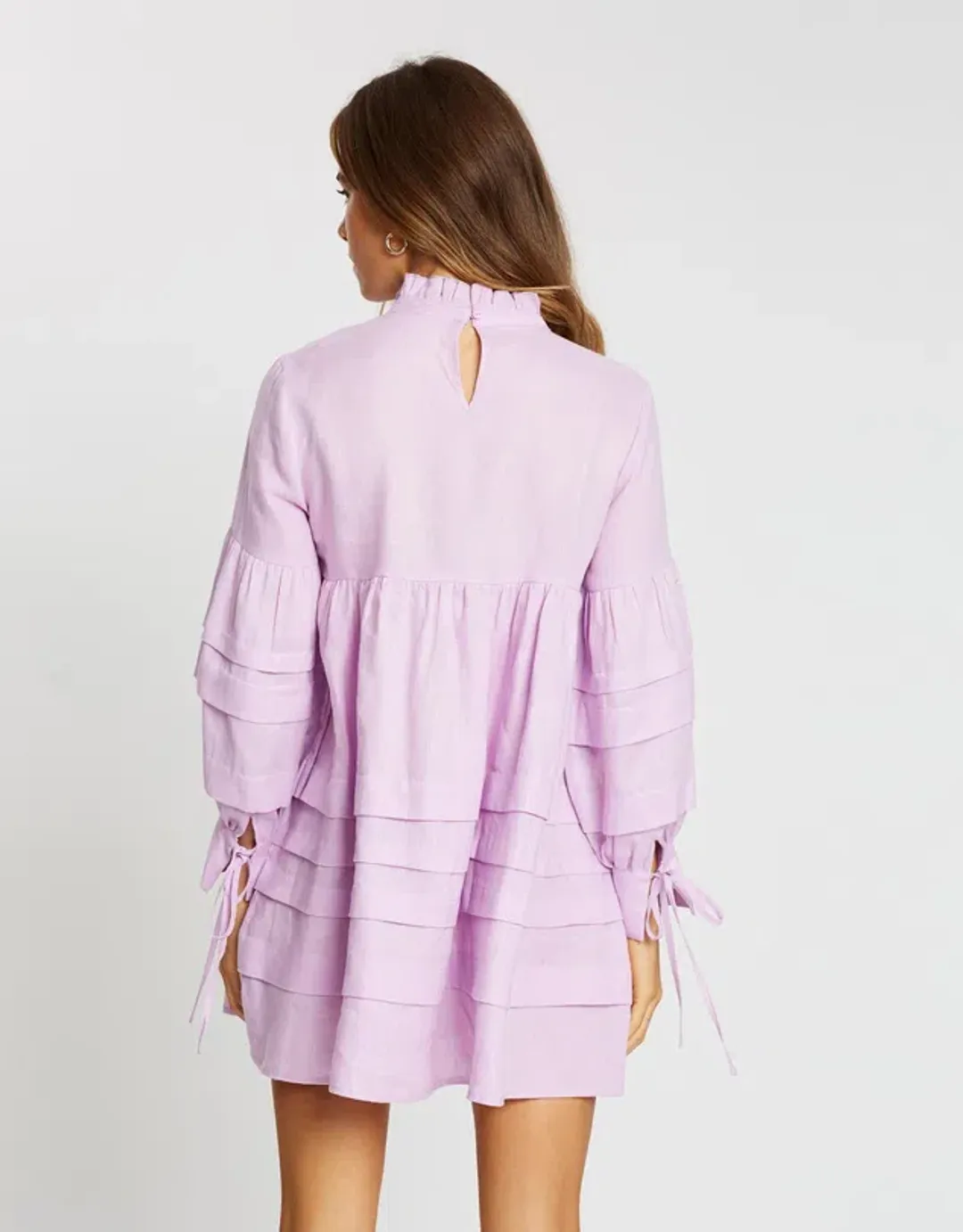 Aere Pleat Detail Linen Smock Dress Lilac Size 10 for rent on The Volte - main image