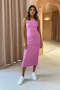 Bec & Bridge White Water Midi Dress Bubblegum Pink Size 8 for rent on The Volte - image 1