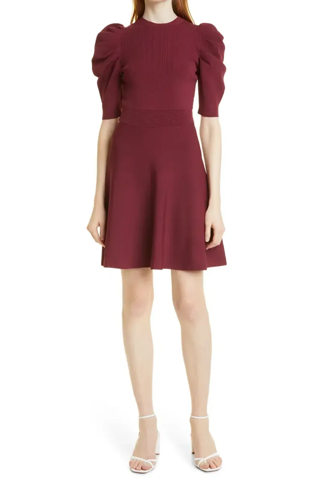 Ted Baker Lorna Puff Sleeve Knitted Skater Dress Burgundy Size 2 - Image 1