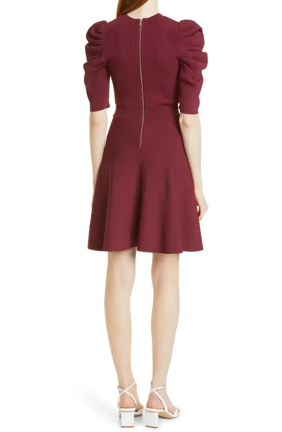 Ted Baker Lorna Puff Sleeve Knitted Skater Dress Burgundy Size 2 for rent on The Volte - main image