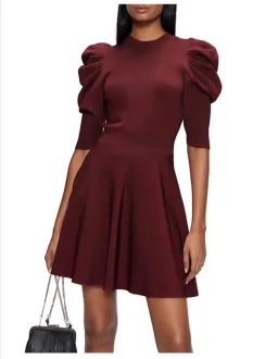 Ted Baker Lorna Puff Sleeve Knitted Skater Dress Burgundy Size 2 for rent on The Volte - image 5