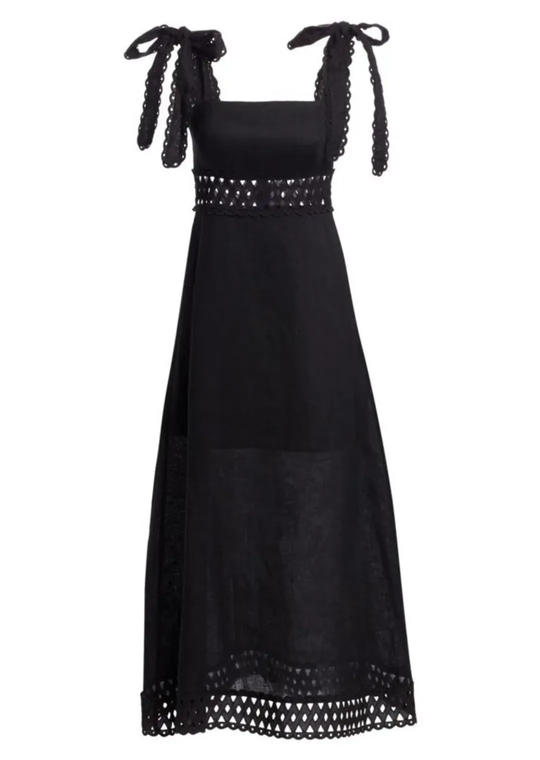 Zimmerman Verity Tie-Shoulder Linen Maxi Dress Black Size 0 for rent on The Volte - main image