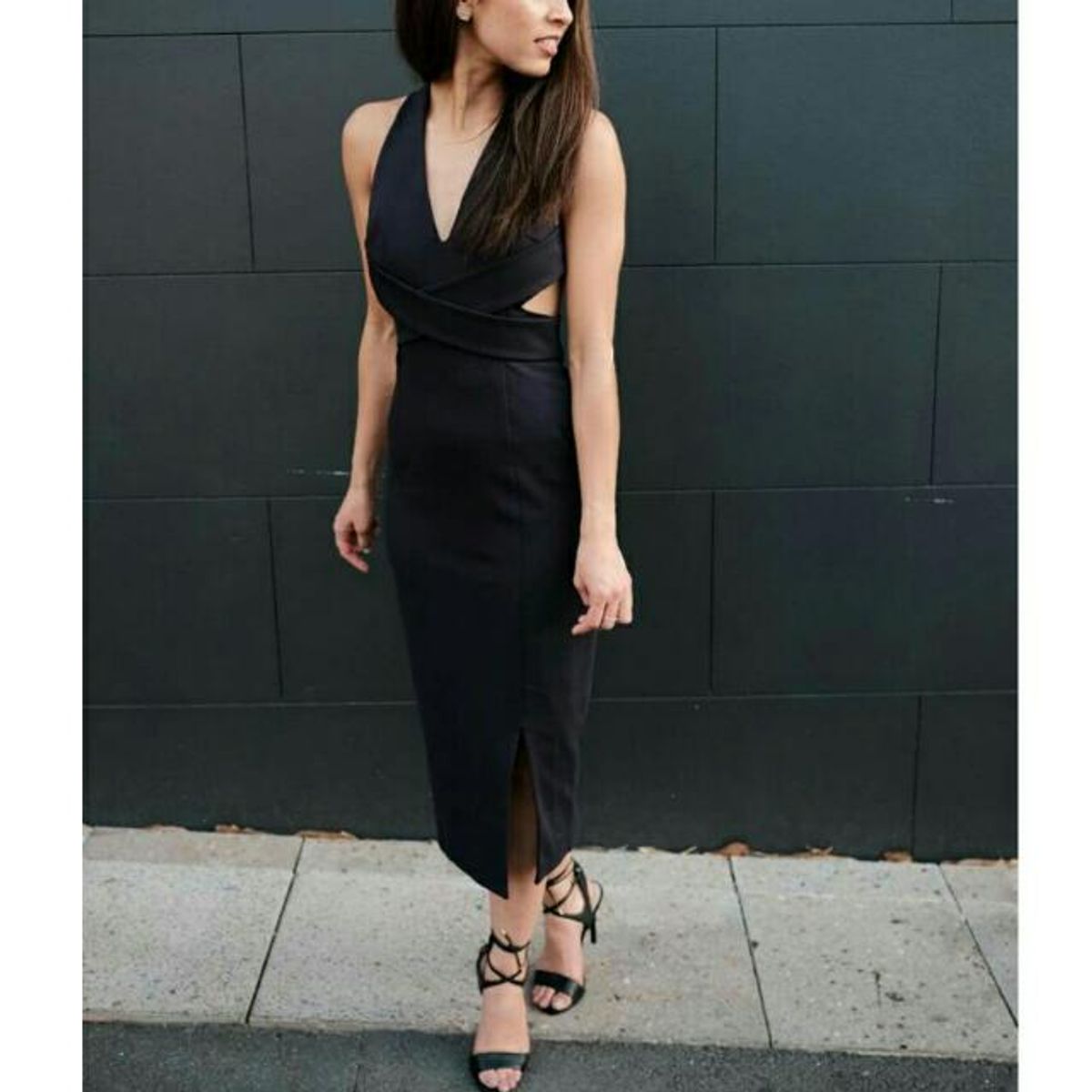 Nicholas Ponte Wrap Halter Dress (Navy) - Size 6 - Image 1