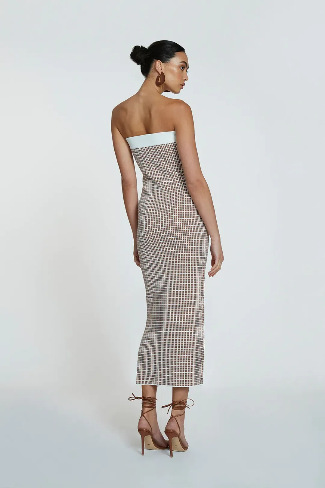 By Johnny Isabella Check Strapless Knit Dress Brown Size XS for rent on The Volte - main image