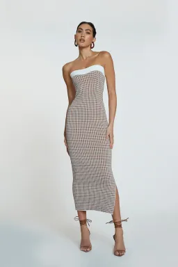 By Johnny Isabella Check Strapless Knit Dress Brown Size XS for rent on The Volte - image 1