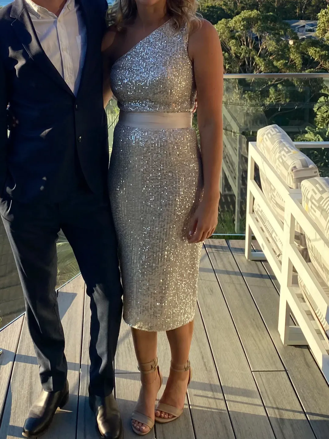 Elle Zeitoune Allene Dress Champagne SIlver Size 8 for rent on The Volte - main image