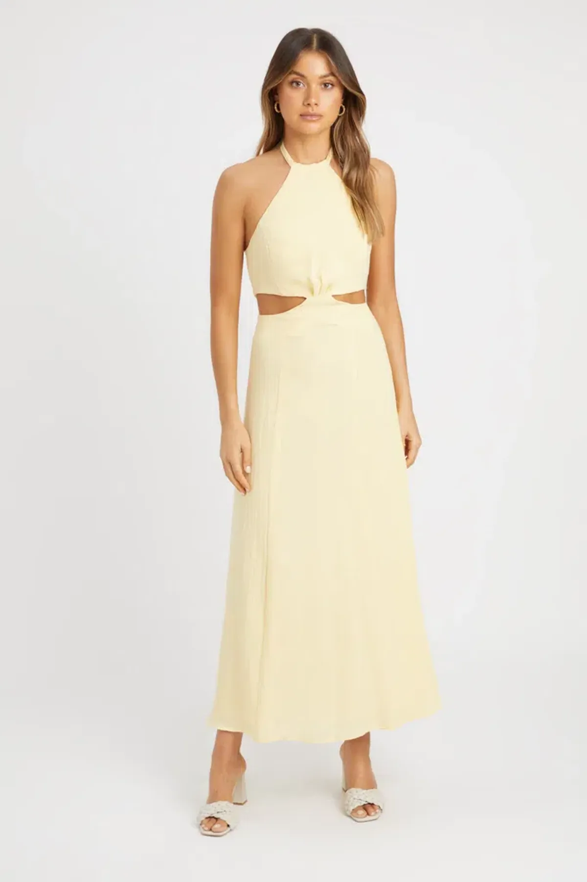 Kookai Hayman Cut Out Midi Dress Lemon Size 12 - Image 1