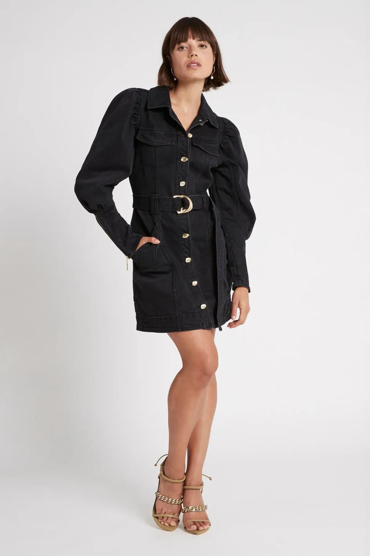 Aje Dione Denim Long Sleeve Dress Black Size 12 - Image 1