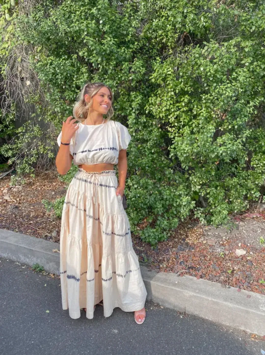 SWF Homecoming Abode Crop and Drawstring Skirt Set Cream Size 8 for rent on The Volte - main image