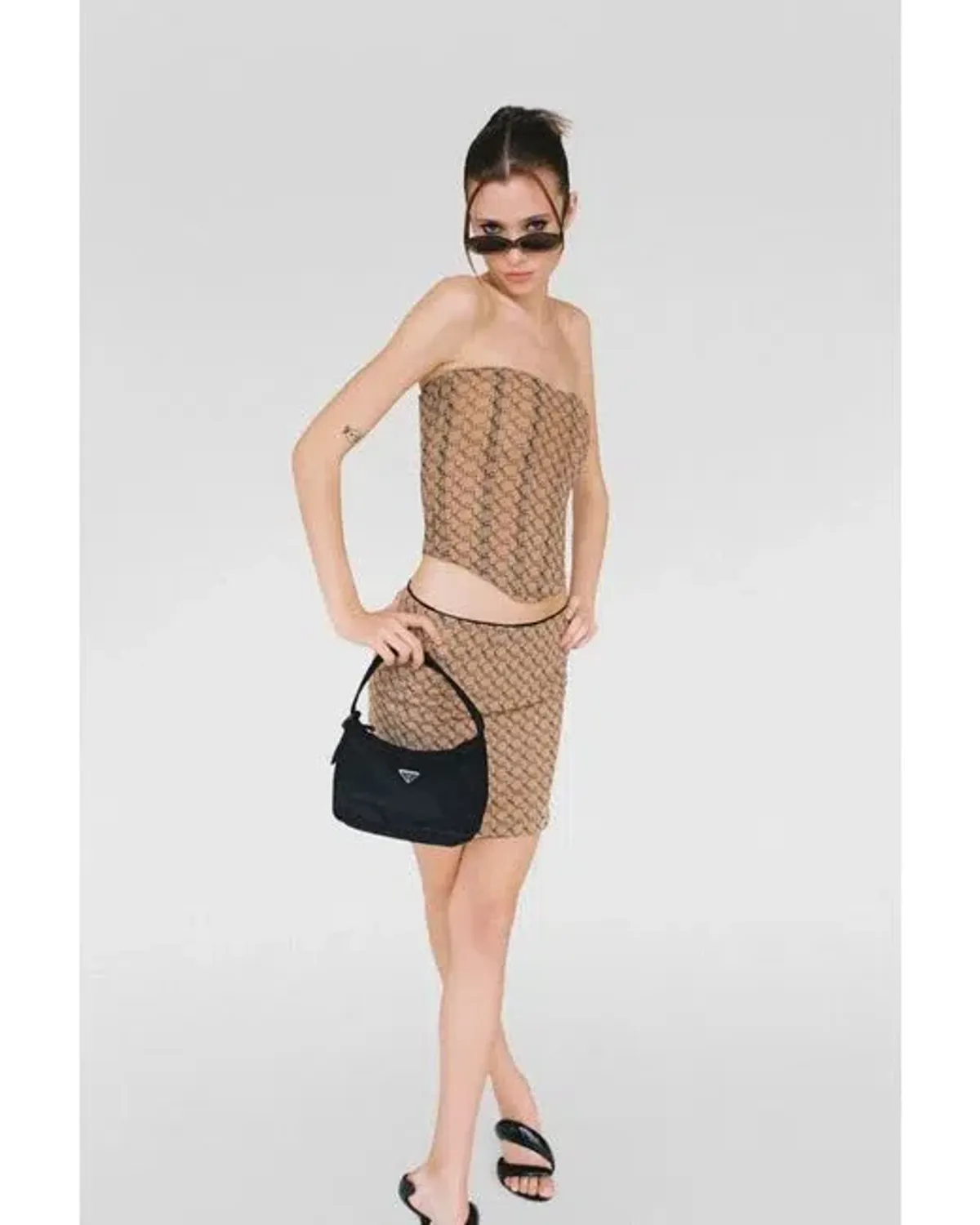 Miaou Peri Corset And Mini Moni Skirt In Nude Monogram Size 8 - Image 2