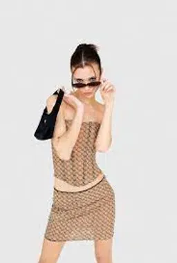 Miaou Peri Corset And Mini Moni Skirt In Nude Monogram Size 8 for rent on The Volte - image 2