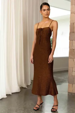 Misha Pearl Midi Dress in Copper Brown Size 8 for rent on The Volte - image 1