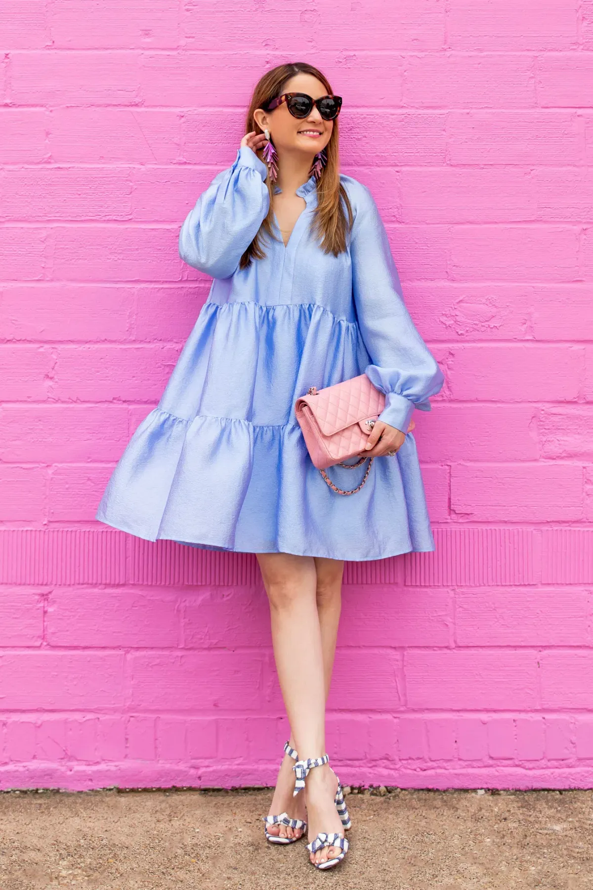 Stine Goya Jasmine Tiered Long Sleeve Shift Dress In Light Blue Size 12 for rent on The Volte - main image