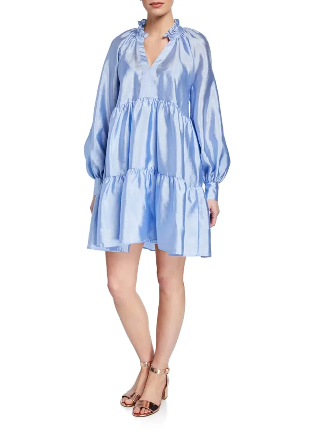 Stine Goya Jasmine Tiered Long Sleeve Shift Dress In Light Blue Size 12 - Image 3